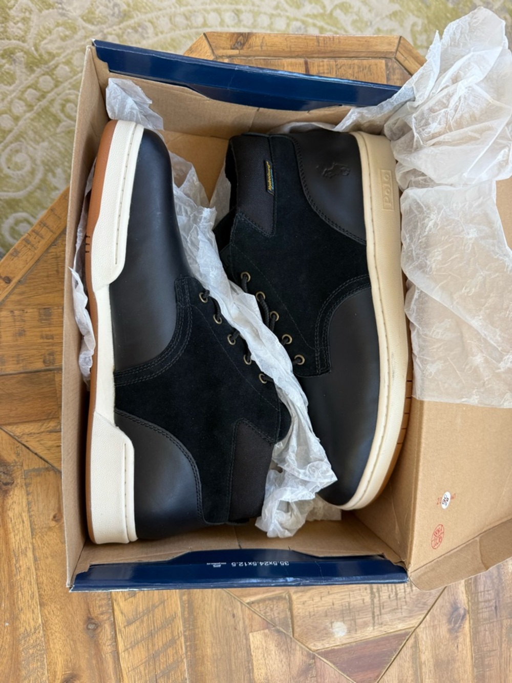 Ralph Lauren Black Suede and Leather High-Top Boots with Cream Sole